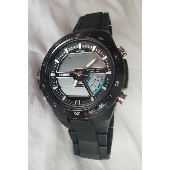 SKMEI Men's Dual Time Alarm Chrono Black Strap Watch 1016New With Tag - Picture 1 of 12